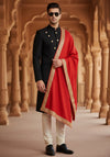 Solid Red Woolen Mens Shawl with Rich Embroidered Border – 80 x 40 Inches