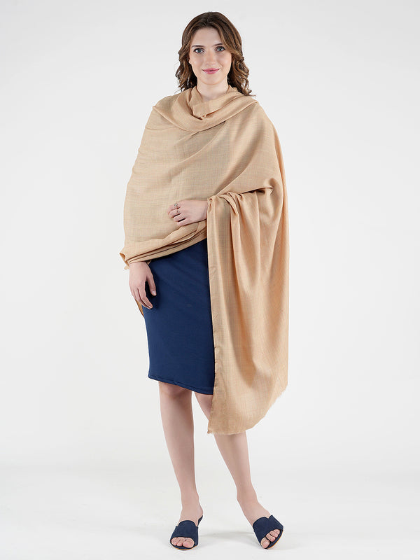 Solid Beige Fine Wool Women Shawl – Soft Winter Wrap (80 x 40 Inches)