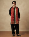 Heritage Phulkari Chinon Maroon Mens Dupatta with Elegant Lace Border