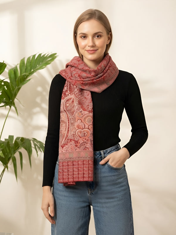 Everyday Bamboo Silk Heritage Printed Reversible Red Stole