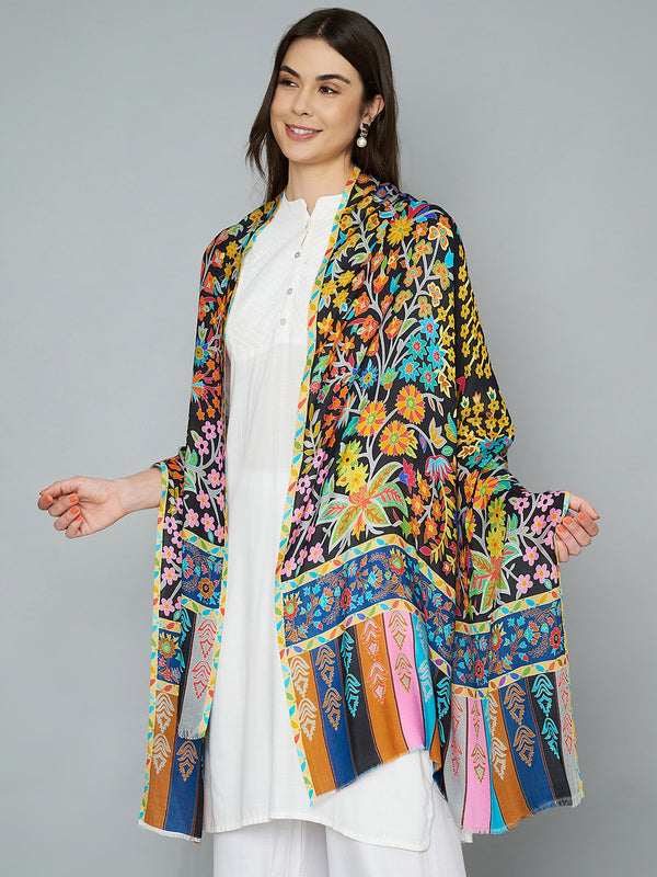 Bamboo Silk Heritage Printed Women Stole | Elegant Artisanal Statement Wrap (80 × 28 Inches)
