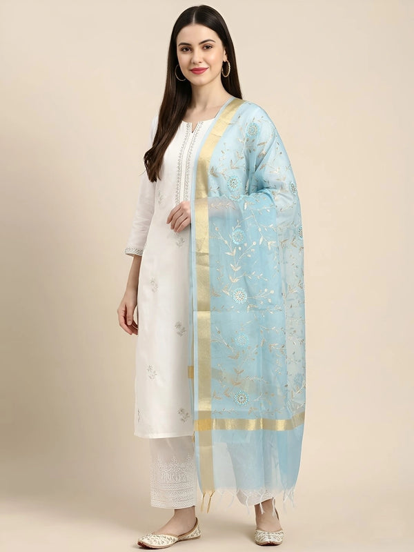 Light Blue Organza Meena Jaal Dupatta | Elegant Sheer Festive Drape