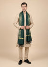 Banarasi Silk Mens Dupatta – Green with Zari Buta & Border Work