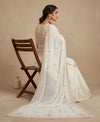 Luxe Vichitra Women White Dupatta with 4 Side Scalloped Embroidered Border & Buti Embellishment