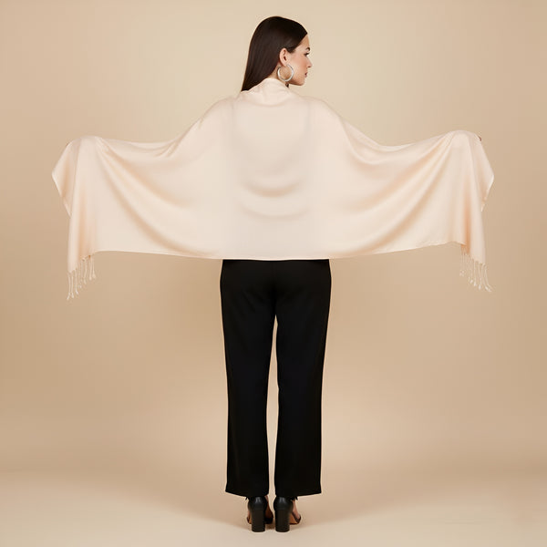 Solid Viscose Peach Women Stole with Soft Drape & Fringed Finish | Lightweight Everyday Wrap (80 × 28 Inches)