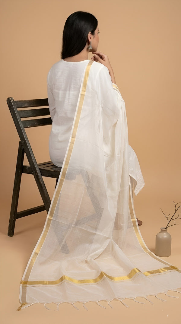 Elegant Cotton Dupatta with Zari Border | Lightweight Ethnic Essential