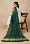 Bamboo Silk Bandhani Inspired Gajji Women Green Dupatta with Elephant & Floral Motifs and Golden Tape Border