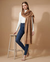 Everyday Wool Blend All-Over Zari Jacquard Woven Floral Trellis Brown Stole