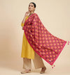 Luxe Handcrafted Chinon Phulkari Floral Mirror & Beads Work Pink Dupatta