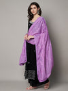 Soft Purple Dupatta with Cotton Thread Floral Embroidery & Lace Border (Size: 2.5x1 m Approx)