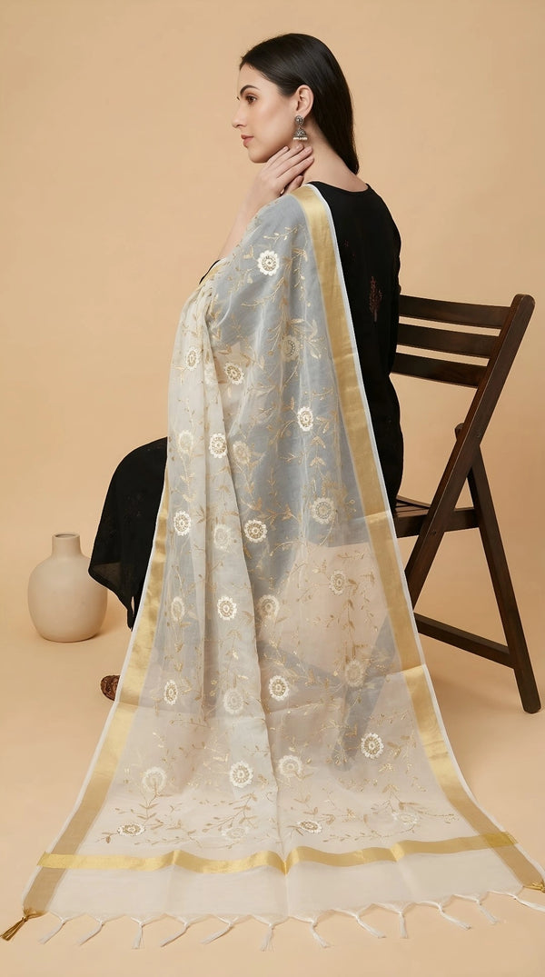 White Organza Meena Jaal Dupatta | Elegant Sheer Festive Drape