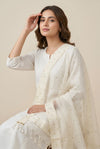 White Organza Dupatta with Golden Beads Work & Tassel Border