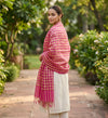 Pink Cotton Dupatta with Golden Stripe Weave & Tassel Border