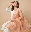 Peach Cotton Dupatta with Golden Stripe Weave & Tassel Border