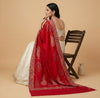 Naqsh-e-Kashmir Woven Kani Jacquard Paisley Red Shawl with Inner Bootas & Solid Panel