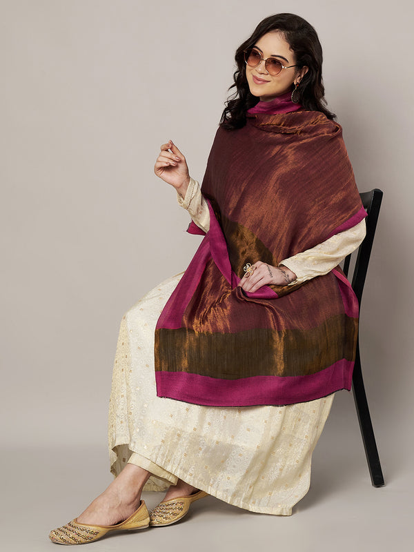 Reversible Wool Pink Women Stole with Moonlight Zari Border | Elegant Winter Wrap | 80 × 28 Inches