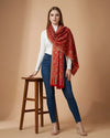 Regal Kani Weave All-Over Floral Jaal Wool Blend Red Stole | Kashmiri Inspired