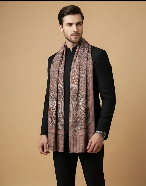 Reserve Mens Bamboo Silk Heritage Printed Reversible Beige Stole