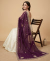 Luxe Vichitra Women Purple Dupatta with 4 Side Scalloped Embroidered Border & Buti Embellishment