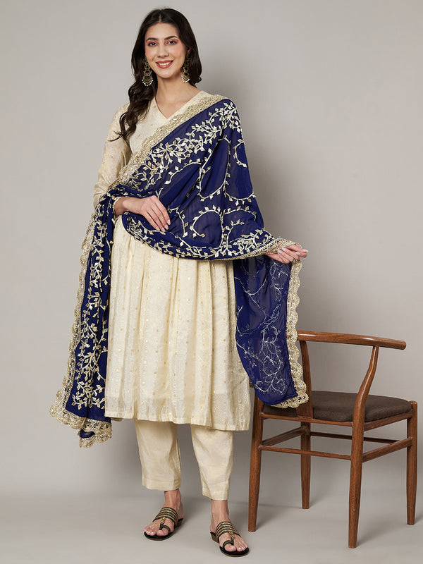 Blue Georgette Dupatta with Hand Gota Patti Work (Size: 2.5x1 m Approx)