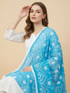 Blue Karachi Style Hand Embroidered Chiffon Dupatta
