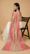 Luxe Chinon Womens Pink Dupatta – Embellished Grid Work with Lace Border
