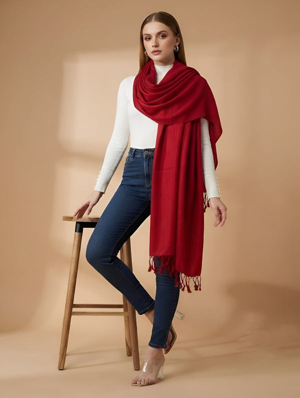 Everyday Solid Textured Viscose Maroon Women's Stole | Lightweight Wrap