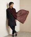 Maroon Nazneen Chiffon Mens Dupatta with Multicolor Stripes & Pom Pom