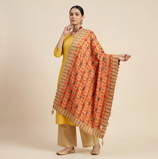 Luxe Heritage Woven Geometric Zari Chinon Beige Dupatta