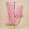 Pink Organza Mens Dupatta – Scalloped Cutwork Border with Buti Work