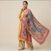 Chinon Floral Mirror Work Women Multicolor Dupatta with Designer Printed Panels & Lace Border