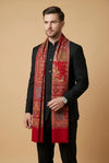 Noble Kani Weave Mughal Architecture & Floral Garden Wool Blend Red Stole