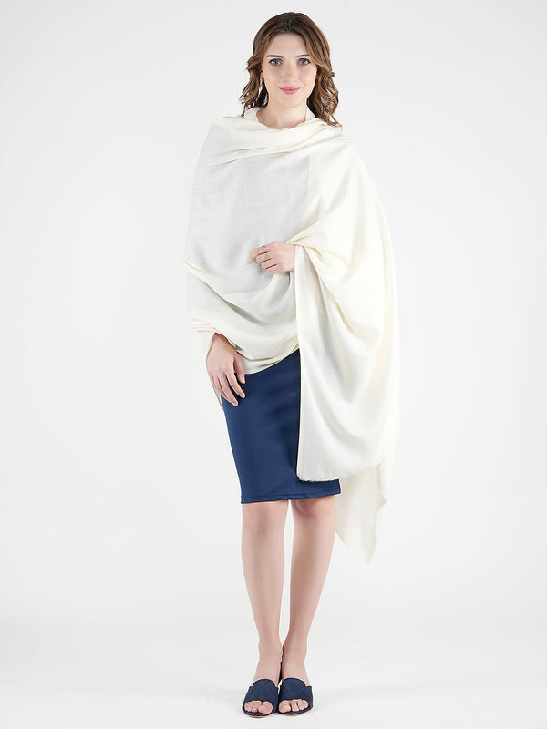 Solid Ivory Fine Wool Women Shawl – Soft Winter Wrap (80 x 40 Inches)