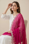 Luxe Fendi Women Pink Dupatta with 2 Side Scalloped Border, Mirror Detailing & Buti Embellishment