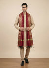Banarasi Silk Mens Dupatta – Maroon with Zari Buta & Border Work