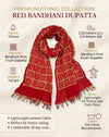 Chinon Bandhani Print Crush Women Red Dupatta with Traditional Motif Grid Design & Tassel Detailing