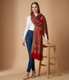 Regal Kani Weave Mughal Architecture & Floral Garden Wool Blend Red Stole