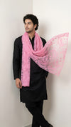 Organza Mens Dupatta – Pink with Paisley Embroidery & Floral Design