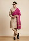 Banarasi Silk Mens Dupatta – Pink with Zari Buta & Border Work