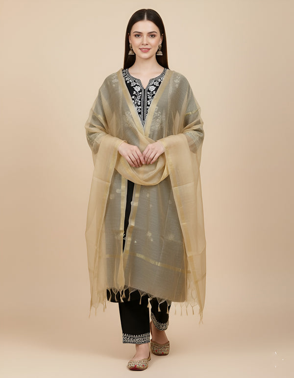 Beige Monica Cotton Dupatta with Woven Motifs | Elegant Ethnic Drape (2.5 Metres Approx.)