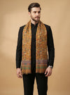 Reserve Mens All-Over Kalamkari Floral Print Bamboo Silk Mustard Stole
