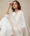 Luxe Fendi Women White Dupatta with 2 Side Scalloped Border, Mirror Detailing & Buti Embellishment