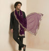 Wine Twill Net Mens Dupatta – Scalloped Cutwork Border with Buti Work