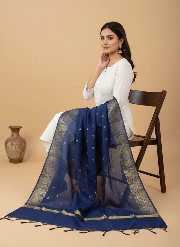 Blue Woven Ethnic Motif Dupatta | Elegant Traditional Drape