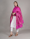 Pink Banarasi Silk Dupatta with Gold Zari Buti & Ornate Border (Size: 2.5x1 m Approx)