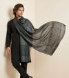 Cotton Mens Dupatta – Black with Diamond Cut Work & Woven Border