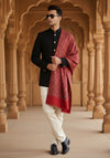 Woolen Mens Shawl in Maroon with All-Over Floral Jaal Weave (80 x 40 Inches)