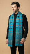 Reserve Mens Wool Blend Multicolor Geometric Diamond Jacquard TealStole with Mughal Floral Border