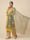 Luxe Organza Women Dark Green Dupatta with Handbrush Floral Art & Beads