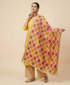 Luxe Phulkari Chinon Mirror Work Embroidered Beige Dupatta with Elegant Lace Border